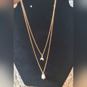 NEW! 2 Chain Necklaces Set / Stainless Steel With Moonstone Pendants